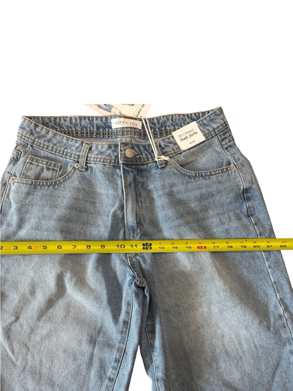 Witty Fox 90s Baggy Dad Jorts Light Wash Denim Streetwear 9/29